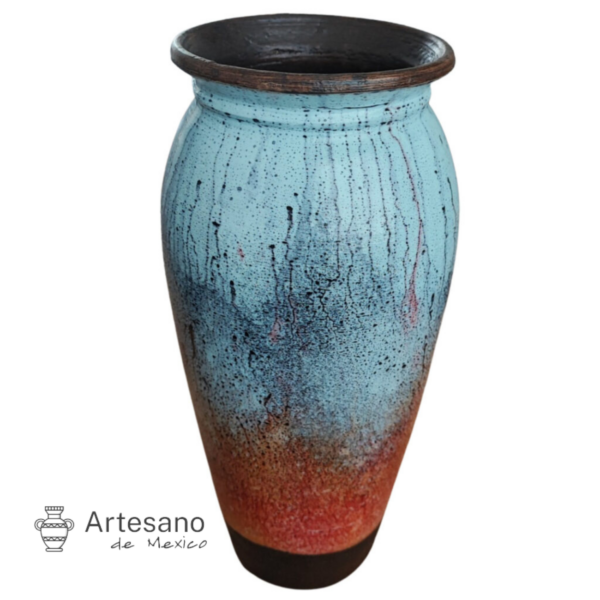 Talavera Mexican Hand Made Hand Painted Vase – Red, Black, Blue & Light Blue – Option 2