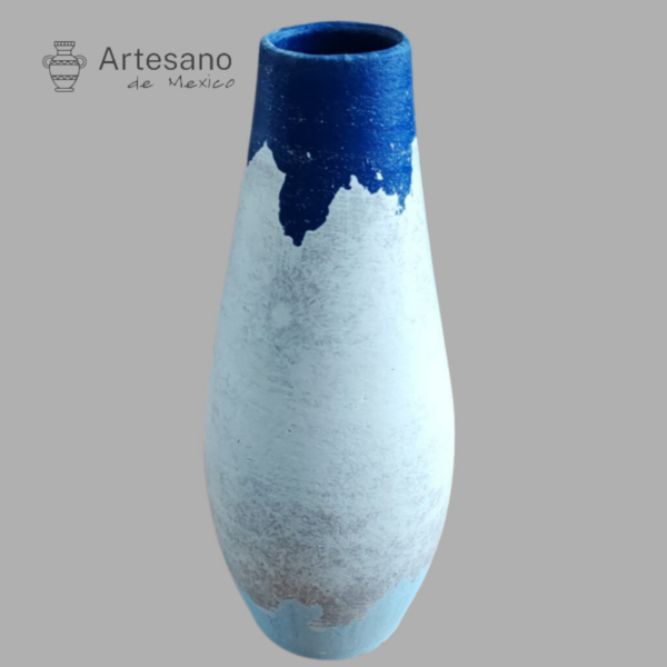 Talavera Mexican Hand Made Hand Painted Vase Blue White – Tall Slender Silhouette