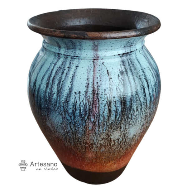 Talavera Mexican Hand Made Hand Painted Vase – Red, Black, Blue & Light Blue – Option 1