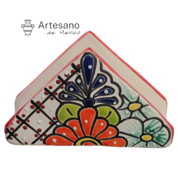Talavera-style Napkins Holder – White & Orange Floral