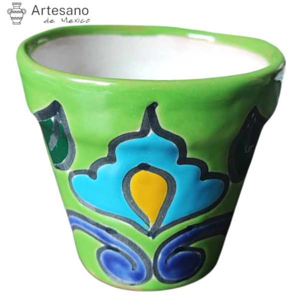 Talavera-style Round Mini Flower Pot – Green