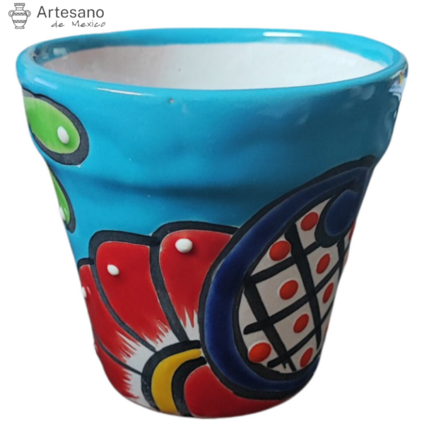 Talavera-style Round Mini Flower Pot – Sky Blue
