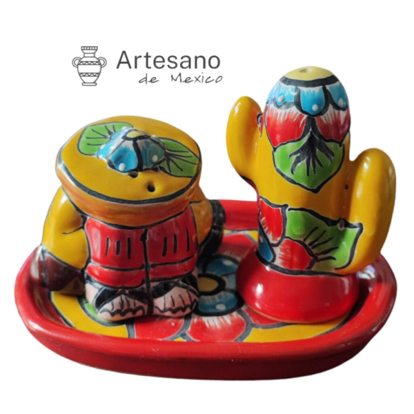 Talavera-style Salt and Pepper Shaker Set – Red, Blue & Green