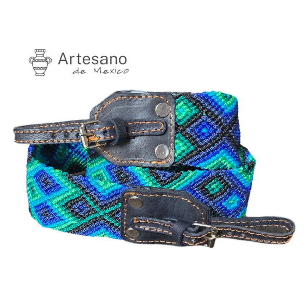 Mexican Hand Braided Camera Strap – Green, Blue & Black