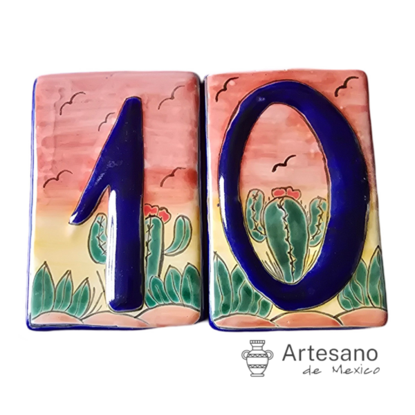 Talavera Hand-painted Green Yellow Mexican House Number Tiles