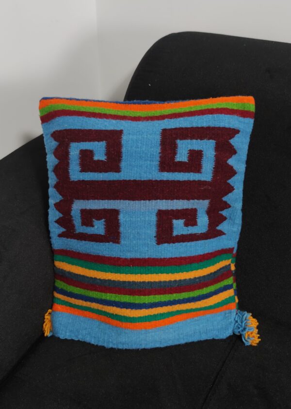 Authentic Handwoven Mexican Pillowcase – Light Blue – Option 7