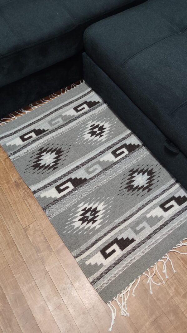 Authentic Handwoven Mexican Rug – Burgundy, Blue & White – Option 1
