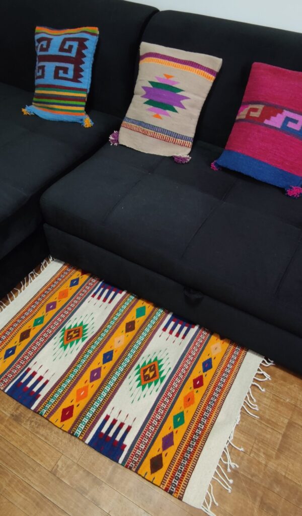 Authentic Handwoven Mexican Rug – Orange & White