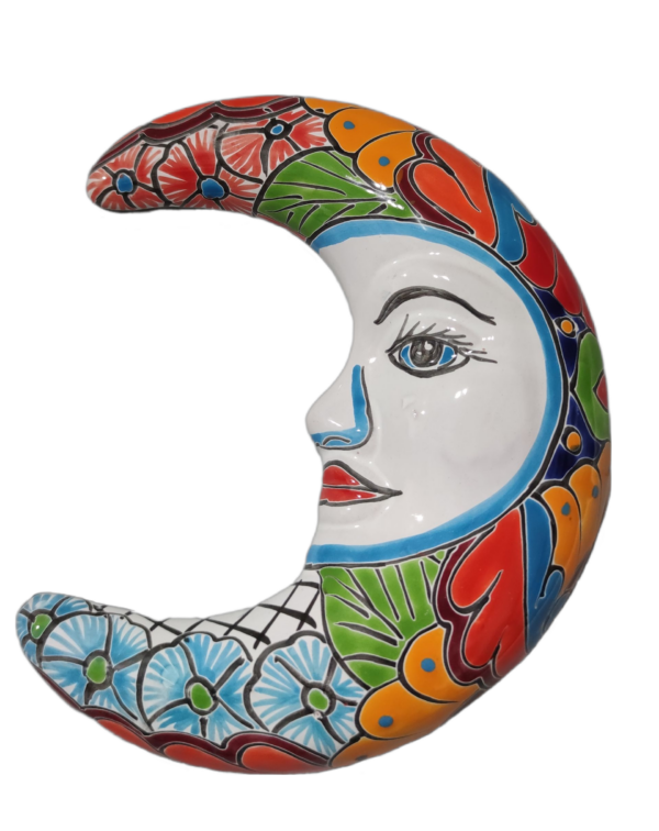Talavera-style Moon – Red Flower, Blue Eyes