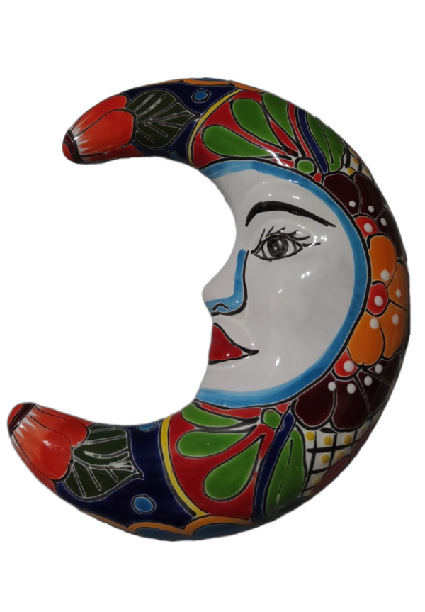 Talavera-style Moon – Burgundy Flower, Red Tulip Tips