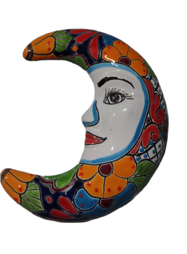 Talavera-style Moon – Orange Flower, Red Teardrop Petals