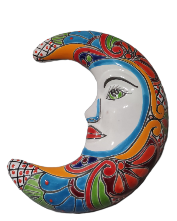 Talavera-style Moon – Swirl Pattern, Green Eyes