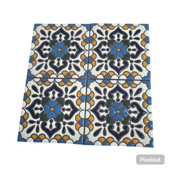 Hand-painted Mexican Talavera Decor Tiles – Blue, Yellow & Green