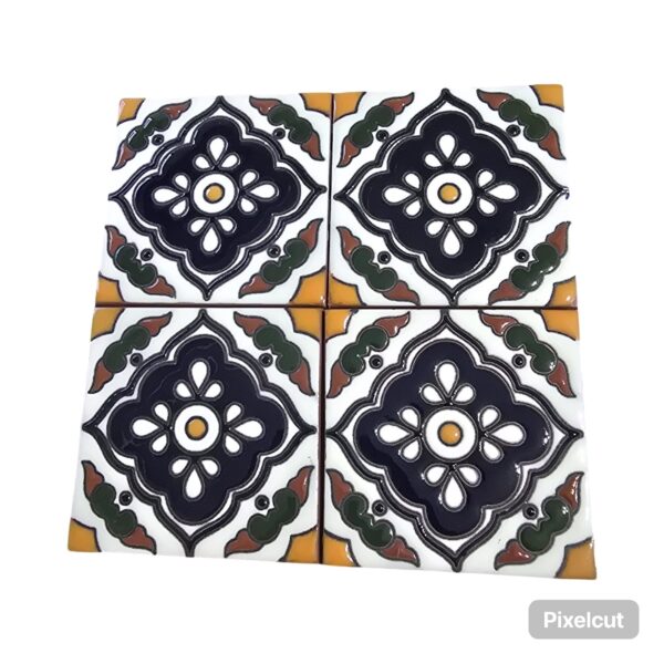 Hand-painted Mexican Talavera Decor Tiles – Blue, Black & Orange – Option 1