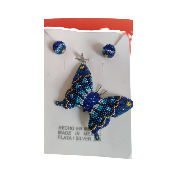 Mexican Style Earrings and Pendant Butterfly Set – Blue