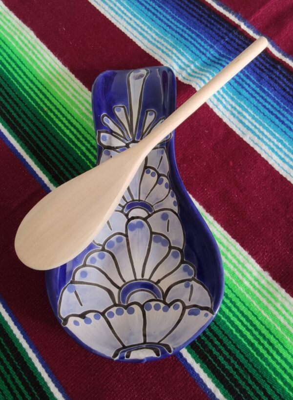 Talavera-style Spoon Rest – Black & White – Option 2